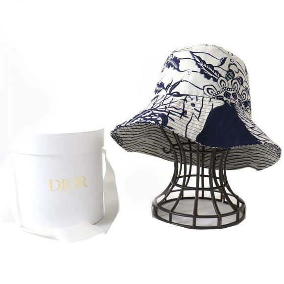 Dior Dior Logo Metal Bucket Hat 57 Navy Gray Cotton Hats 01DJW924 - Picture 2 of 10